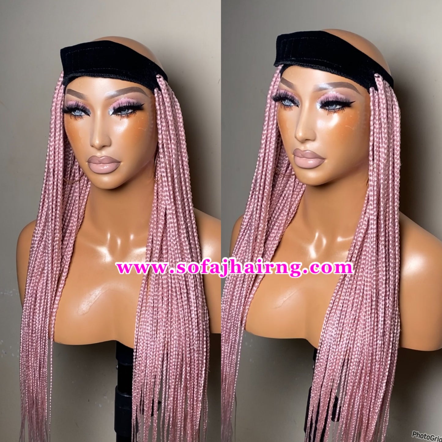 Braids band wig (baby pink)