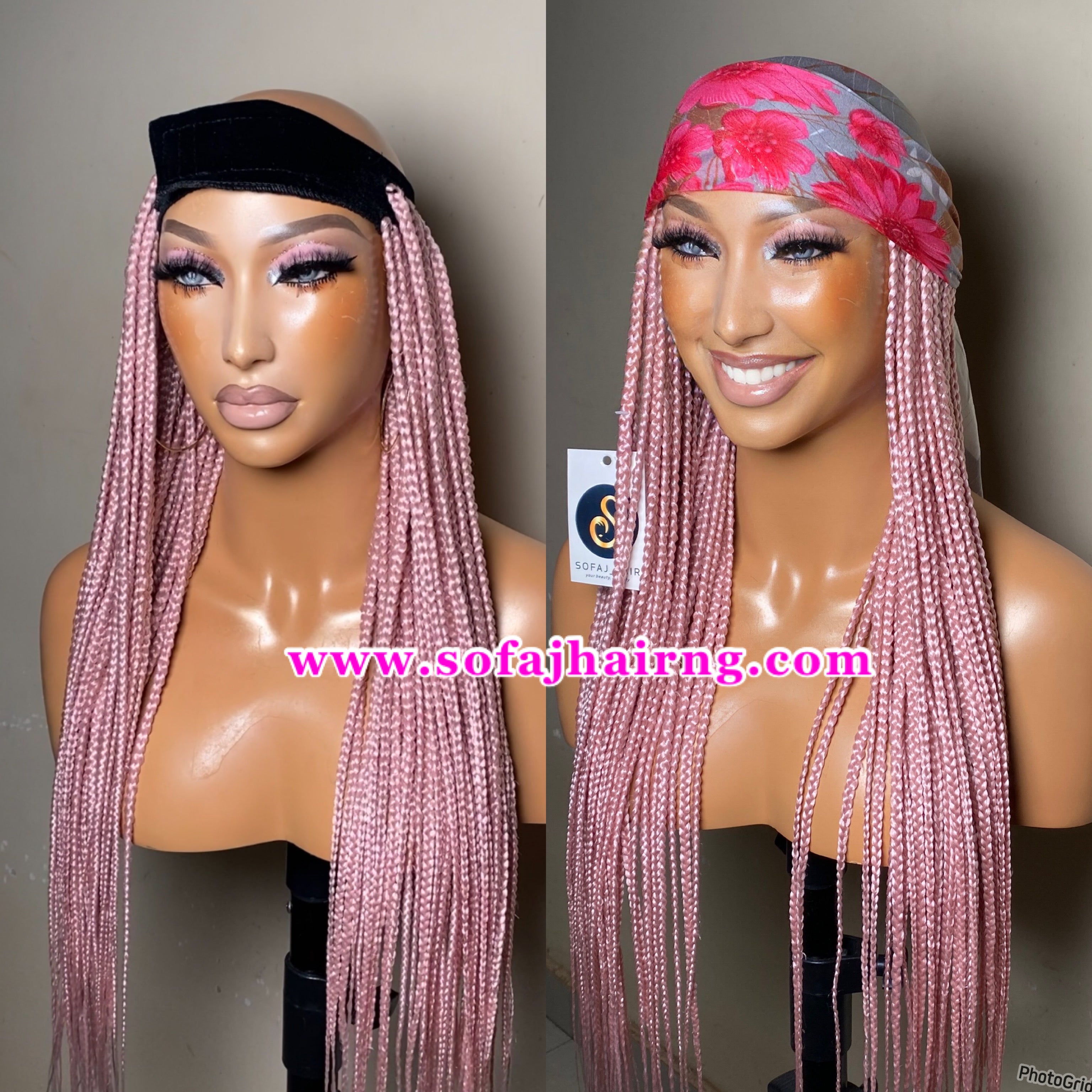 Braids band wig baby pink