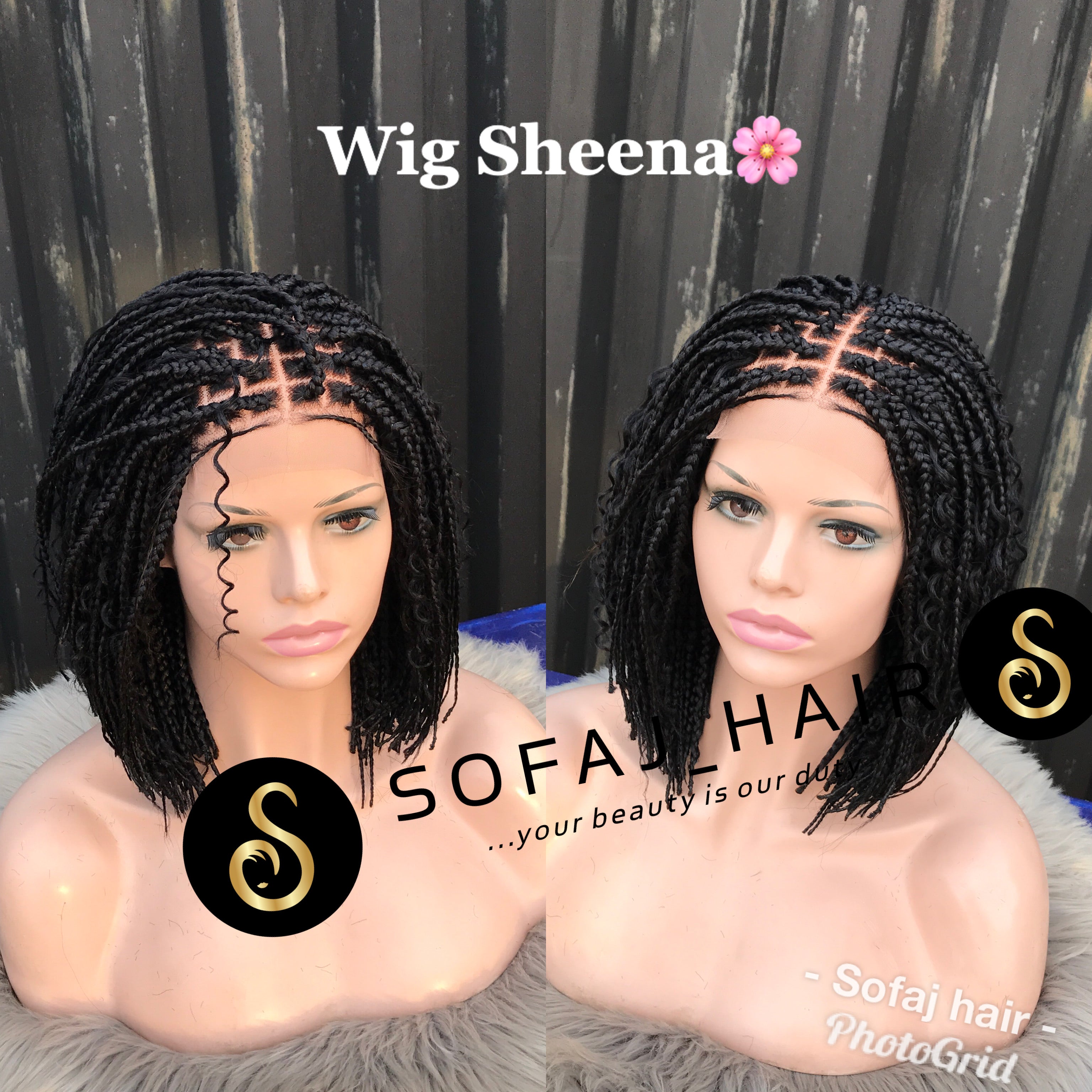 Wig Sheena. (Bob boho lace closure box braids wig)